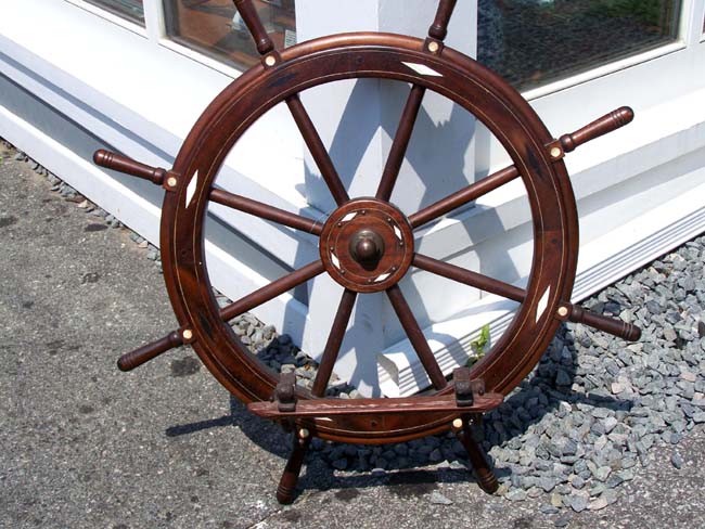 A Whalebone and Baleen Inlaid Ships' Wheel with later added brackets for a ship model